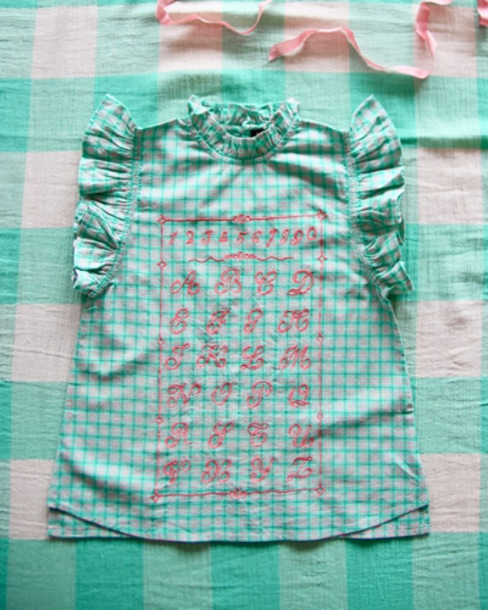 Top with embroidery ABC_Mint check_S21TPMCK