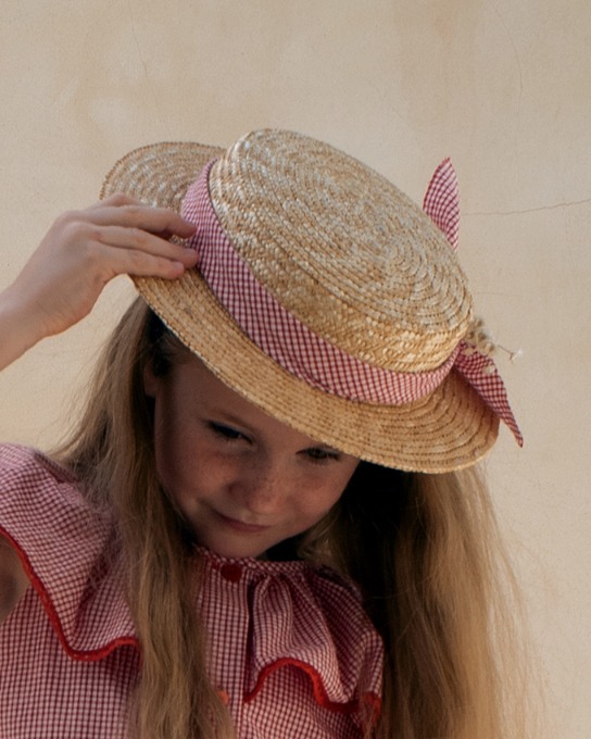 Red Gingham check Natural straw hat_Mod.37.3