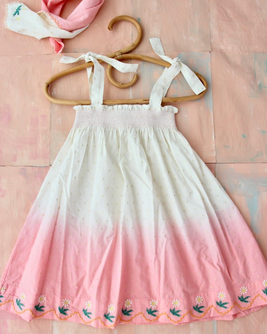 Dip dye skirt dress with embroidery + scarf_pink dot_S22LSKGD