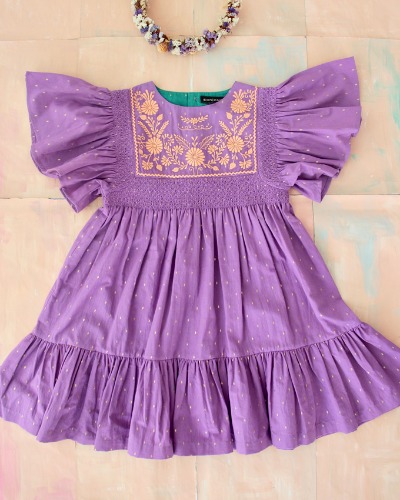 New Rosalie dress with new sleeves_Purple Gold dot_S22RODV