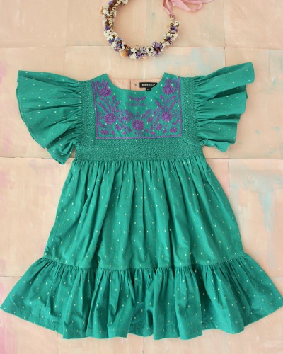 New Rosalie dress with new sleeves_Green Gold dot_S22RODG