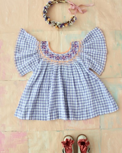 Butterfly Blouse with cross embroidery_Violet Gingham_S22BBLVG