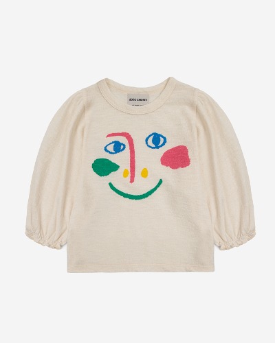 Smiling Mask puffed sleeves T-shirt_124AC018