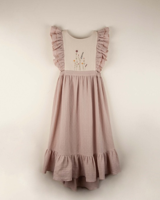 Pink organic bibbed dress with embroidery_Mod.34.2