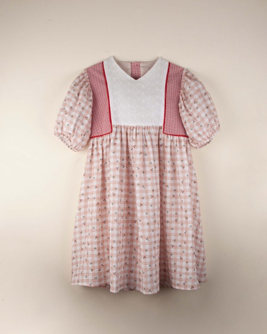 Gingham and floral organic dress with side panels_Mod.31.4