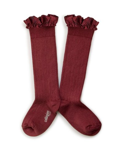Elisabeth Liberty® Ruffle Knee-High Socks 778_BURGUNDY
