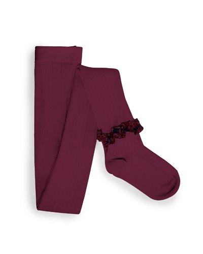 Clemence Liberty Ruffle Ribbed Tights 446_WINE
