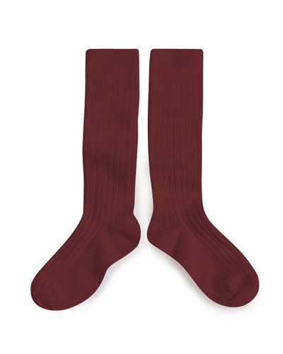 La Haute Ribbed Knee-High Socks _2950_778_BURGUNDY