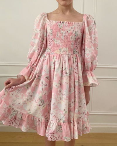 Shirred Rose Print Dress_1057(A)_Rose