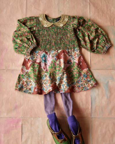 Tunique blouse with patchwork_Small pink flowers_W21PATUBRF