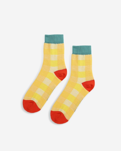 Yellow checkered short socks_122AI042