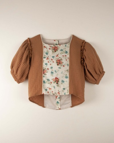 Terracotta organic blouse with puffed sleeve_Mod.18.2