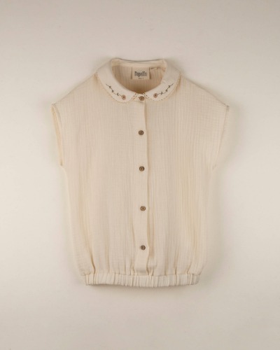 Off white organic blouse with embroidered collar_Mod.17.4