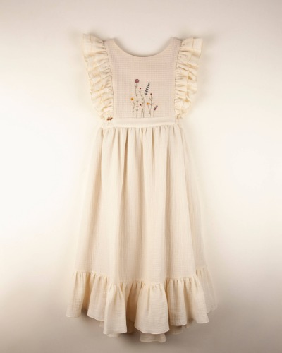 Off-white organic bibbed dress with embroidery_Mod.34.4
