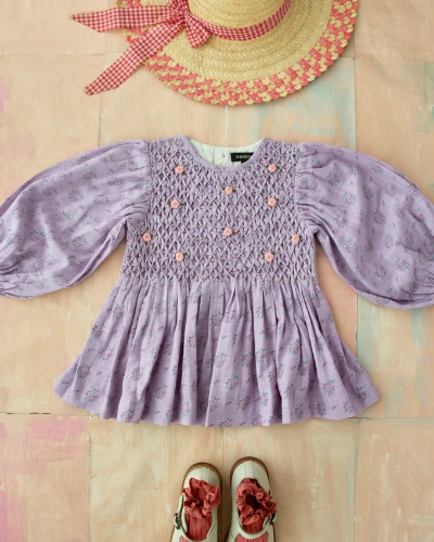 Handsmock blouse_Small pastels flowers violet_S22HBLSPV