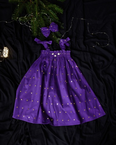 LONG SKIRT DRESS WITH HAIR CLIP_Indigo Tulle gold heart print_Purple_N81-W22