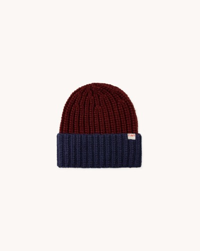 COLOR BLOCK BEANIE_maroon/navy_AW23-324-M59
