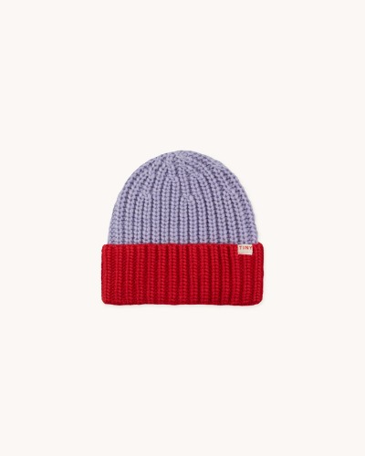 COLOR BLOCK BEANIE_lilac/deep red_AW23-324-M51