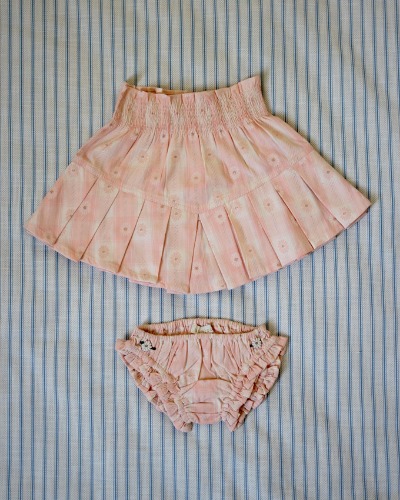 SET-PLEATED SKIRT&amp;PANTY-Pink jacquard flower check_N10-SS24